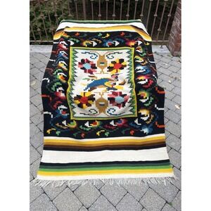 Vintage 1970's Large Soft Wool Native Rug Wall Hanging 77" X 47" With Fringe